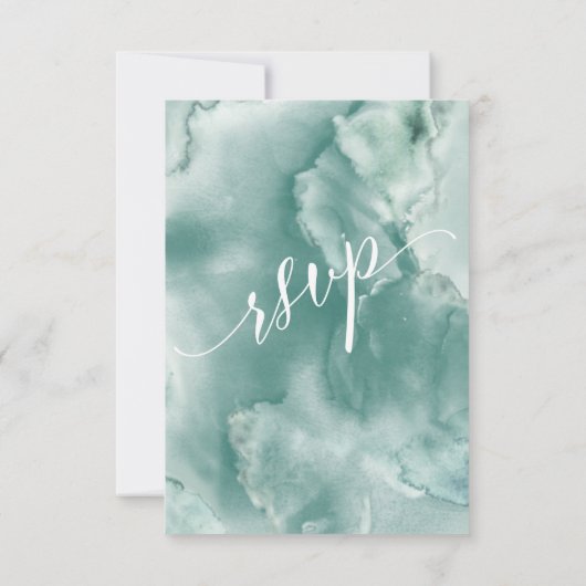 Elegante blaue/grüne Wasserfarbe mit Optionen für RSVP Karte (Rückseite)