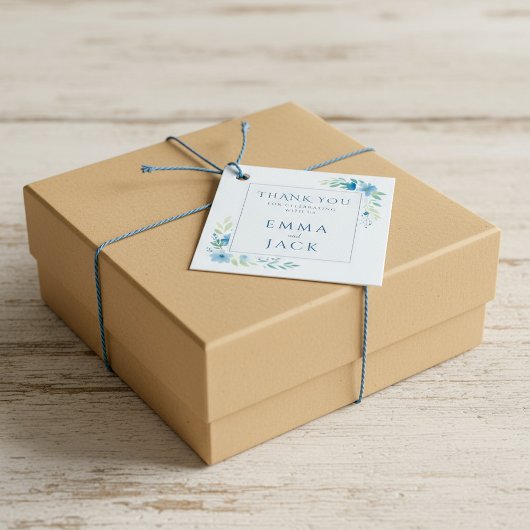 Elegante blaue Grünnamen Hochzeit Geschenkanhänger