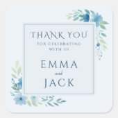 Elegante blaue Grünnamen Hochzeit Quadratischer Aufkleber (Vorderseite)