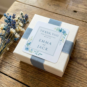 Elegante blaue Grünnamen Hochzeit Quadratischer Aufkleber