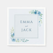 Elegante blaue Grünnamen Hochzeit Serviette (Vorderseite)