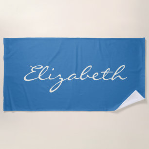 Elegante blaue handgeschriebene Schrift Name Strandtuch