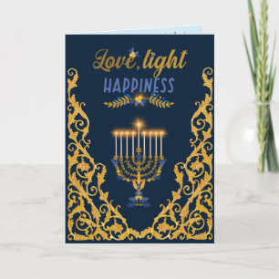 Elegante blaue Hanukkah-Menora Karte