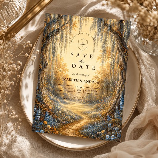 Elegante blaue Herbsthochzeit Save The Date