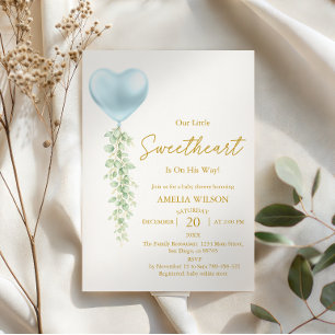 Elegante Blaue Herzballon-Schatz-Babyparty Einladung