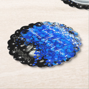 Elegante Blaue Herzblattbaum-Hochzeit Untersetzer