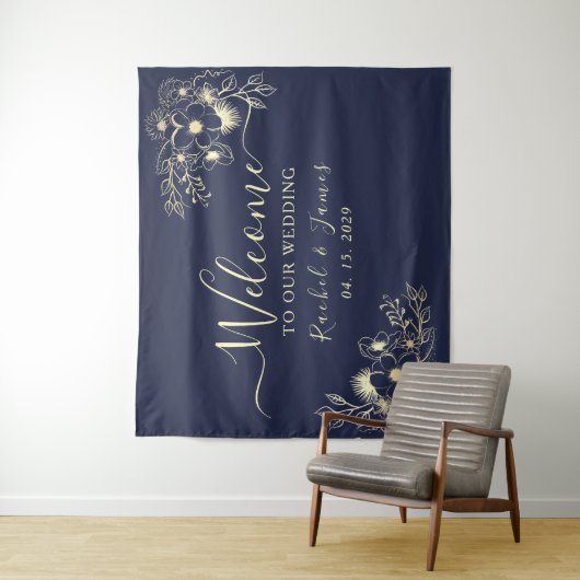 Elegante blaue Hochzeit - Begrüßungsgrunst Wandteppich (Beispiel)