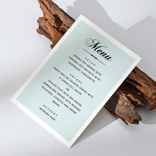 Elegante blaue Hochzeit. Klassische Kalligraphie Menükarte