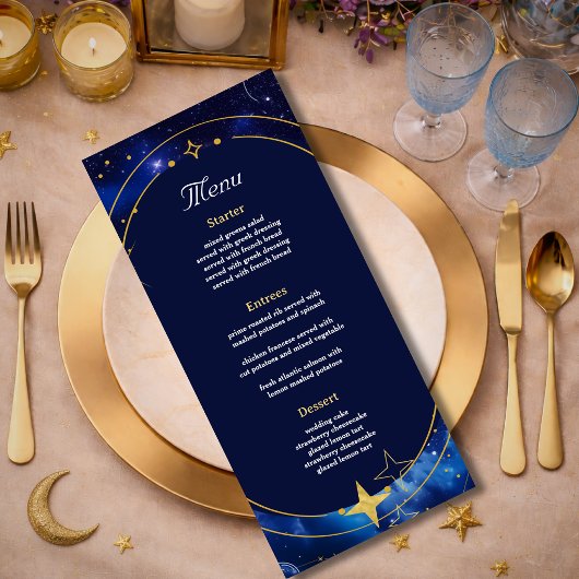 Elegante blaue Hochzeit Menükarte