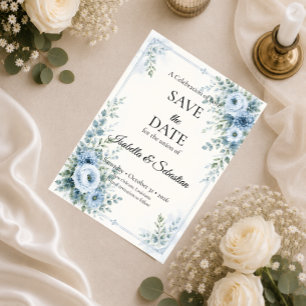 Elegante blaue Hochzeit mit floralen Motiven Save The Date
