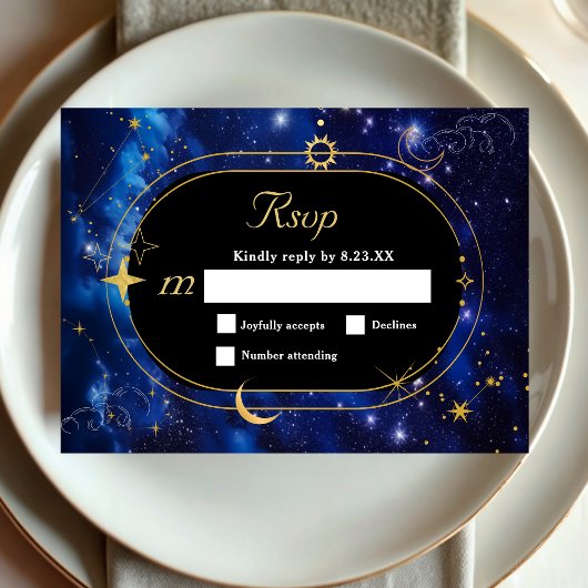 Elegante blaue Hochzeit RSVP Karte
