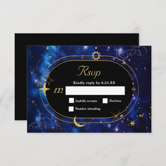 Elegante blaue Hochzeit RSVP Karte (Vorne/Hinten)