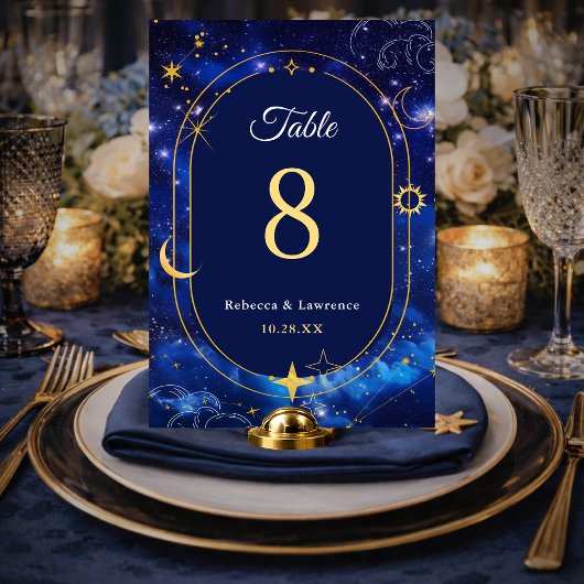 Elegante blaue Hochzeit Tischnummer
