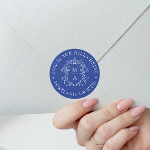 Elegante blaue Hochzeits-Rücksende-Adresse Runder Aufkleber