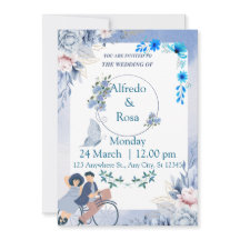 Elegante blaue Hochzeitseinladung – Klassisch & Ze