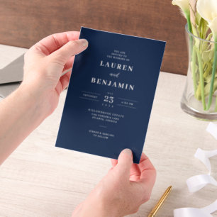 Elegante blaue Hochzeitseinladung Pergament Einladungen