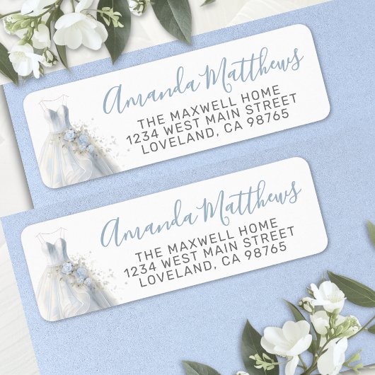 Elegante blaue Hochzeitskleid-Rücksendeadresse