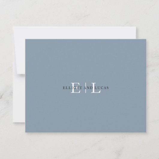 Elegante blaue Hochzeitsmonogramm-Notizkarte Mitteilungskarte (Vorderseite)