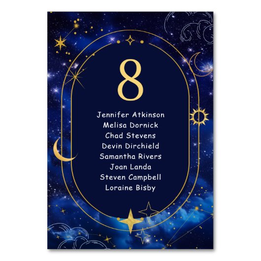 Elegante blaue Hochzeitssitze Tischnummer (Vorderseite)