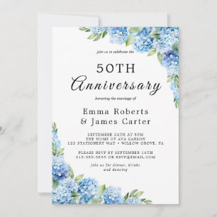 Elegante Blaue Hortensie 50. Hochzeitstag Einladung