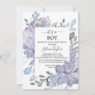 Elegante Blaue Hortensie   Es ist ein Junge - Baby Einladung