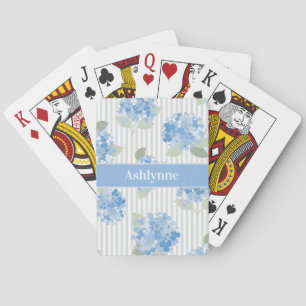 Elegante Blaue Hortensie Salbeigrün Grau Streifen Spielkarten