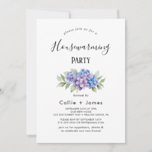 Elegante Blaue Hortensie Weiße Einweihungsparty Einladung