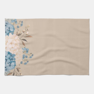 Elegante Blaue Hortensie & Weiße Florale Vintage Geschirrtuch