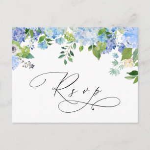 Elegante Blaue Hortensien-Aquarell-Hochzeits-RSVP Postkarte