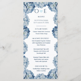Elegante Blaue Hortensien-Band-Hochzeit Menükarte
