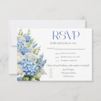 Elegante blaue Hortensien-Blumen-Menüwahl-Hochzeit