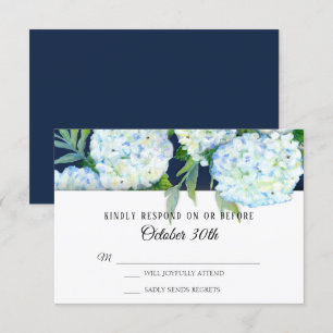 Elegante Blaue Hortensien-Blumen Navy RSVP Hochzei Einladung