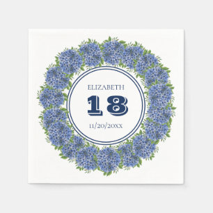 Elegante blaue Hortensien-Blumen zum 18. Geburtsta Serviette