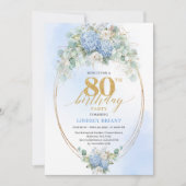 Elegante Blaue Hortensien-Blumen zum 80. Geburtsta Einladung (Vorderseite)