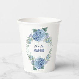 Elegante blaue Hortensien-Blumenhochzeit Pappbecher