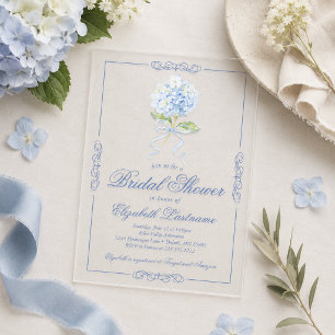 Elegante blaue Hortensien-Brautjungfern-Einladung Acryleinladungen