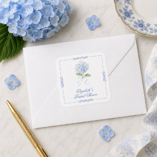 Elegante blaue Hortensien-Brautparty Quadratischer Aufkleber