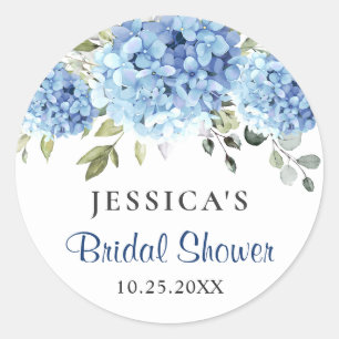 Elegante Blaue Hortensien-Eucalyptus-Braut-Shower Runder Aufkleber