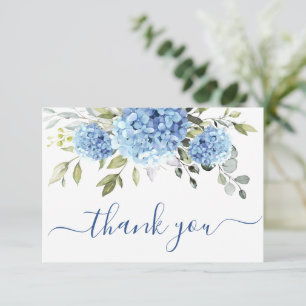 Elegante Blaue Hortensien Eukalyptus Blumen Einfac Dankeskarte