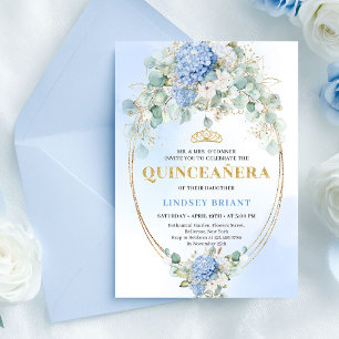 Elegante Blaue Hortensien Eukalyptus Quince Einlad Einladung