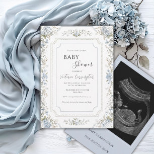 Elegante Blaue Hortensien Foto Moderne Babyparty-E Einladung