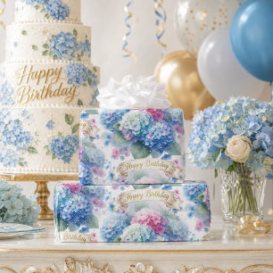 Elegante blaue Hortensien-Geburtstagsfeier Geschenkpapier