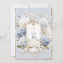 Elegante Blaue Hortensien Hochzeit im Vintage-Stil Einladung