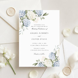 Elegante blaue Hortensien-Hochzeit mit Blumenschmu Einladung