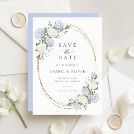 Elegante Blaue Hortensien-Hochzeit Save the Date Einladung