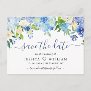 Elegante Blaue Hortensien-Hochzeit Save The Date Postkarte
