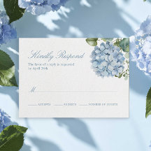 Elegante Blaue Hortensien-Hochzeits-RSVP