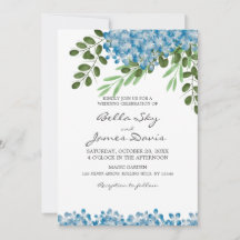 Elegante Blaue Hortensien Hochzeitseinladung