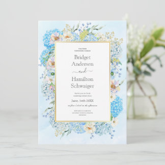 Elegante blaue Hortensien-Hochzeitseinladung Save The Date