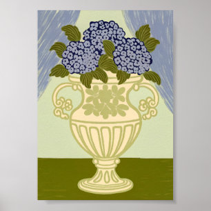 Elegante Blaue Hortensien in klassischer goldener Poster